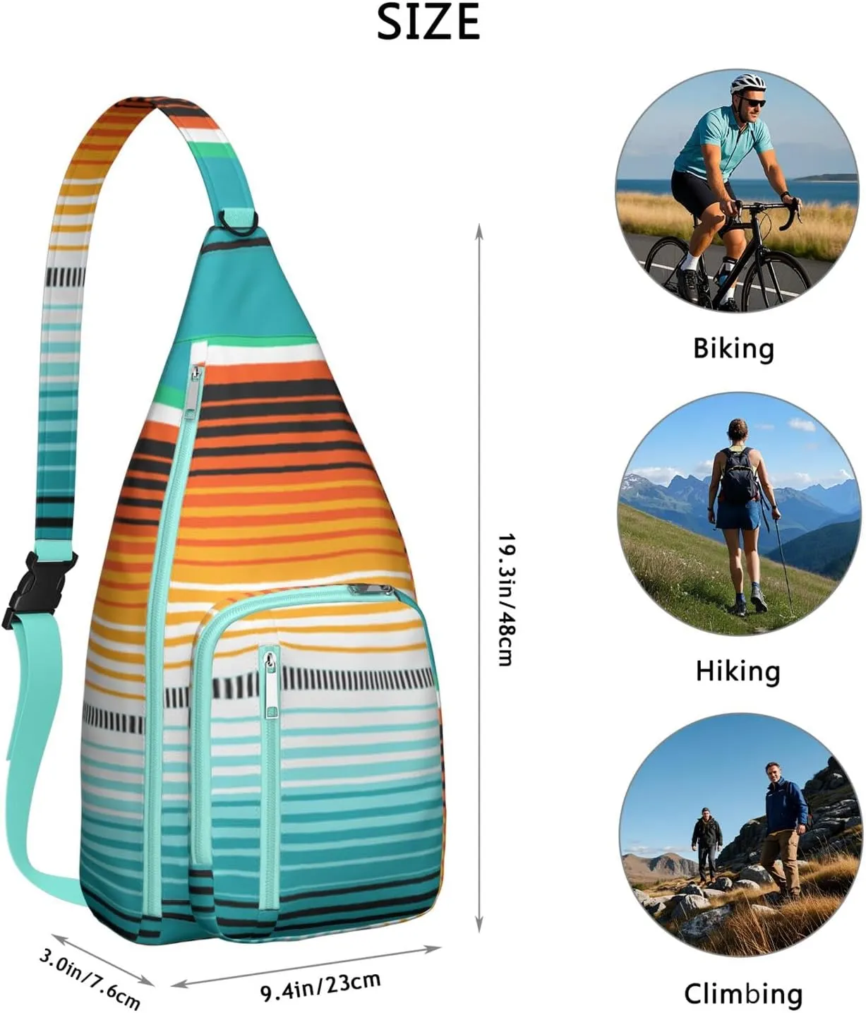 Waterproof Boho Sling Bag Backpack for Men Women Vintage Crossbody Daypack Adjustable Shoulder Chest Bag for Hiking Travel