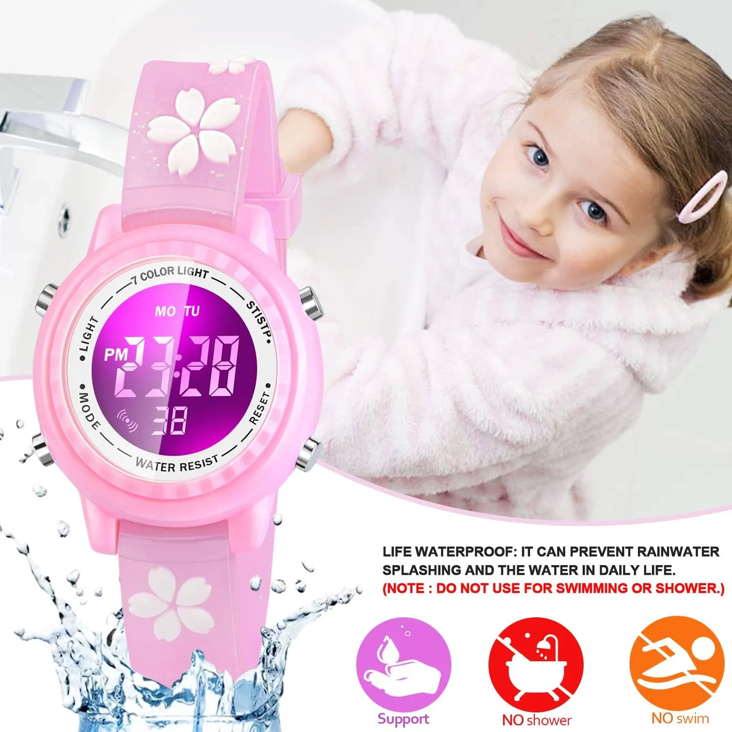 Waterproof LED Kids Watches with Alarm - Kids Toys Gifts for Girls Age 3-10