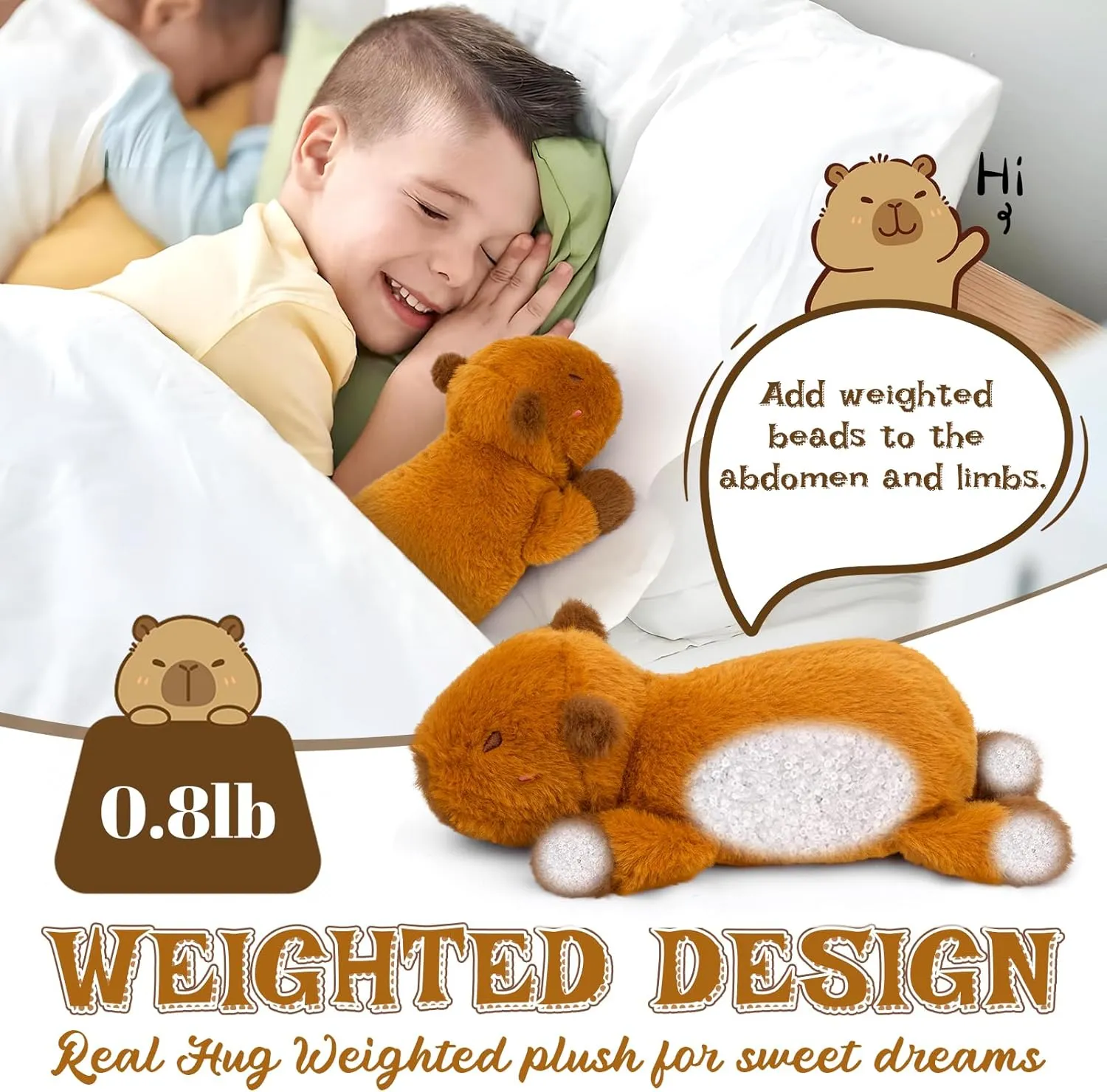 Weighted Capybara Stuffed Animal,10in 0.8lbs Weighted Stuffed Animal Capybara Plush for Kids, Cute Huggable Cartoon Plush Birthday Gifts for Kids, Boys and Girls
