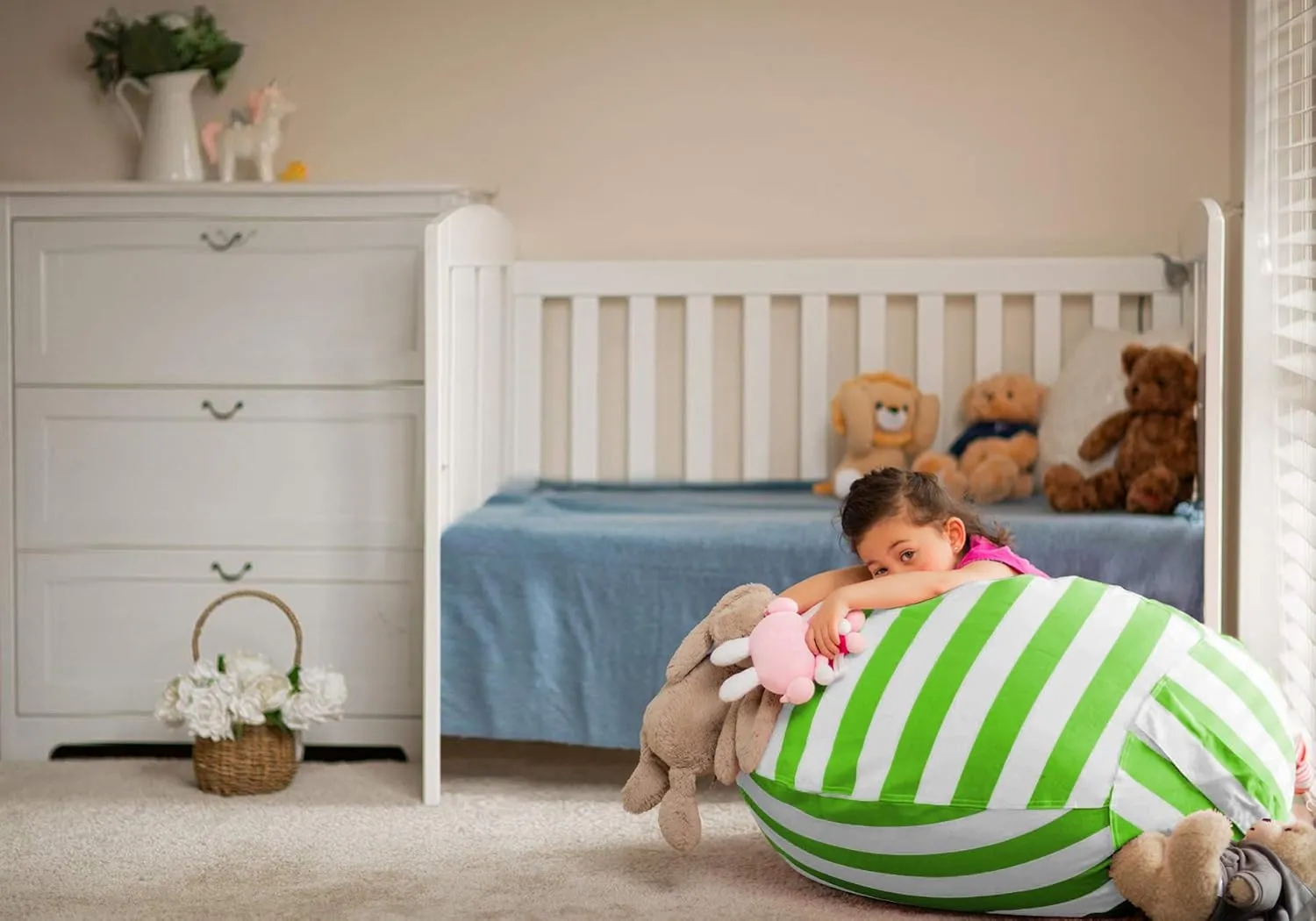 Wekapo Stuffed Animal Storage Bean Bag Chair Cover for Kids | Stuffable Zipper Beanbag for Organizing Children Plush Toys Large Premium Cotton Canvas (Green, X-Large)