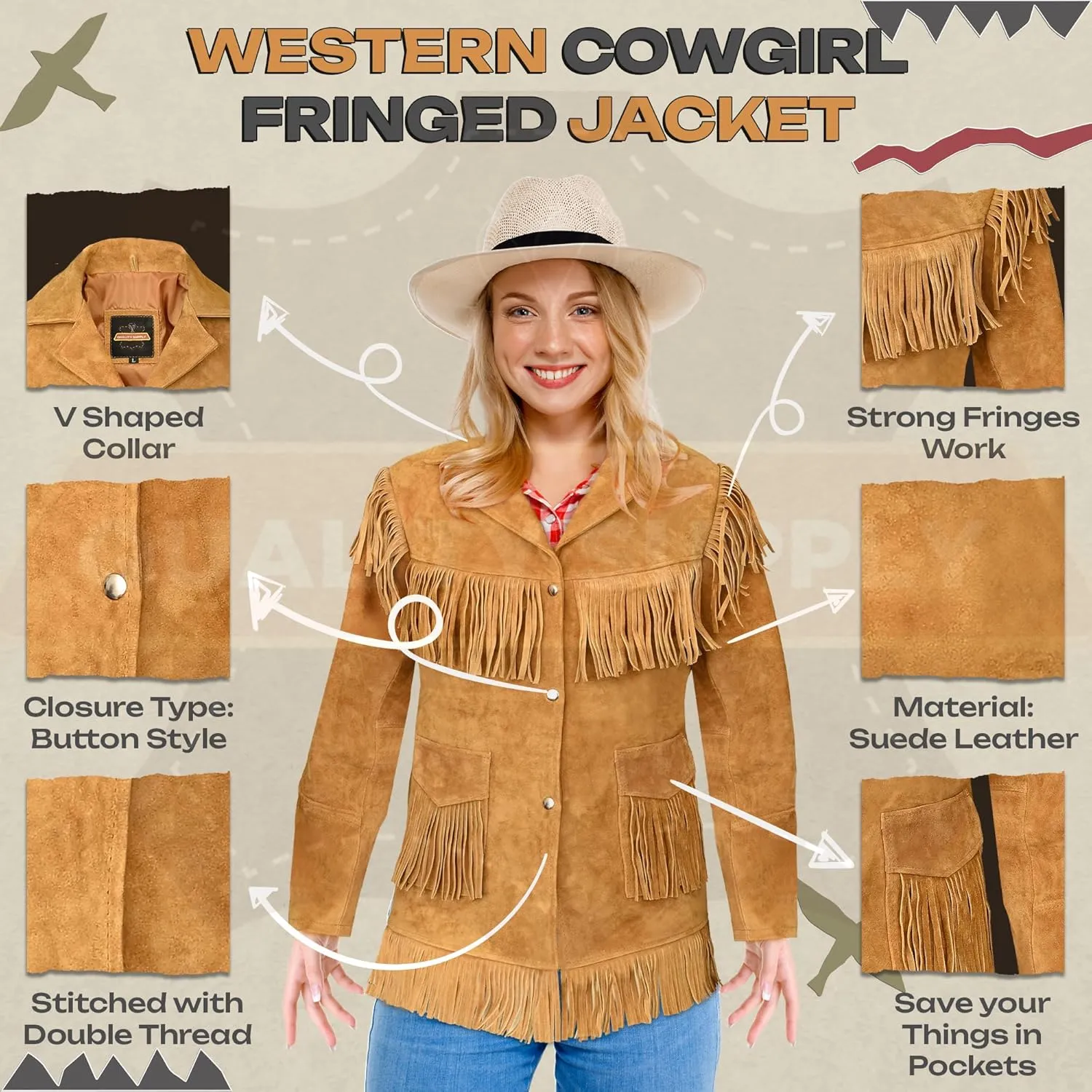 Western Genuine Leather Suede Jacket Women Cowlady Native American Ladies Fringe Cowgirl Jacket with Tassels