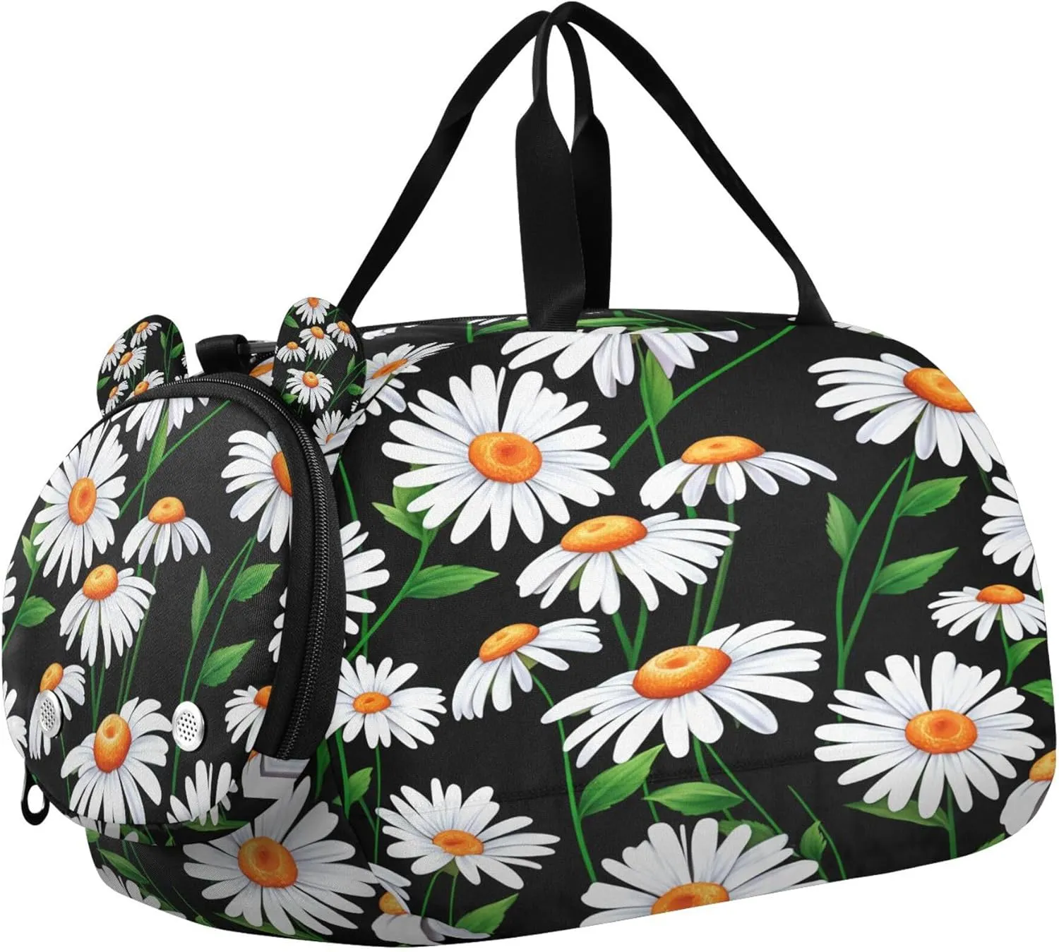 White Daisies Youth Sports & Travel Duffle Bag with Shoe Compartment,Waterproof Gym Bag for Girls and Boys (Overnight Essentials Organizer)