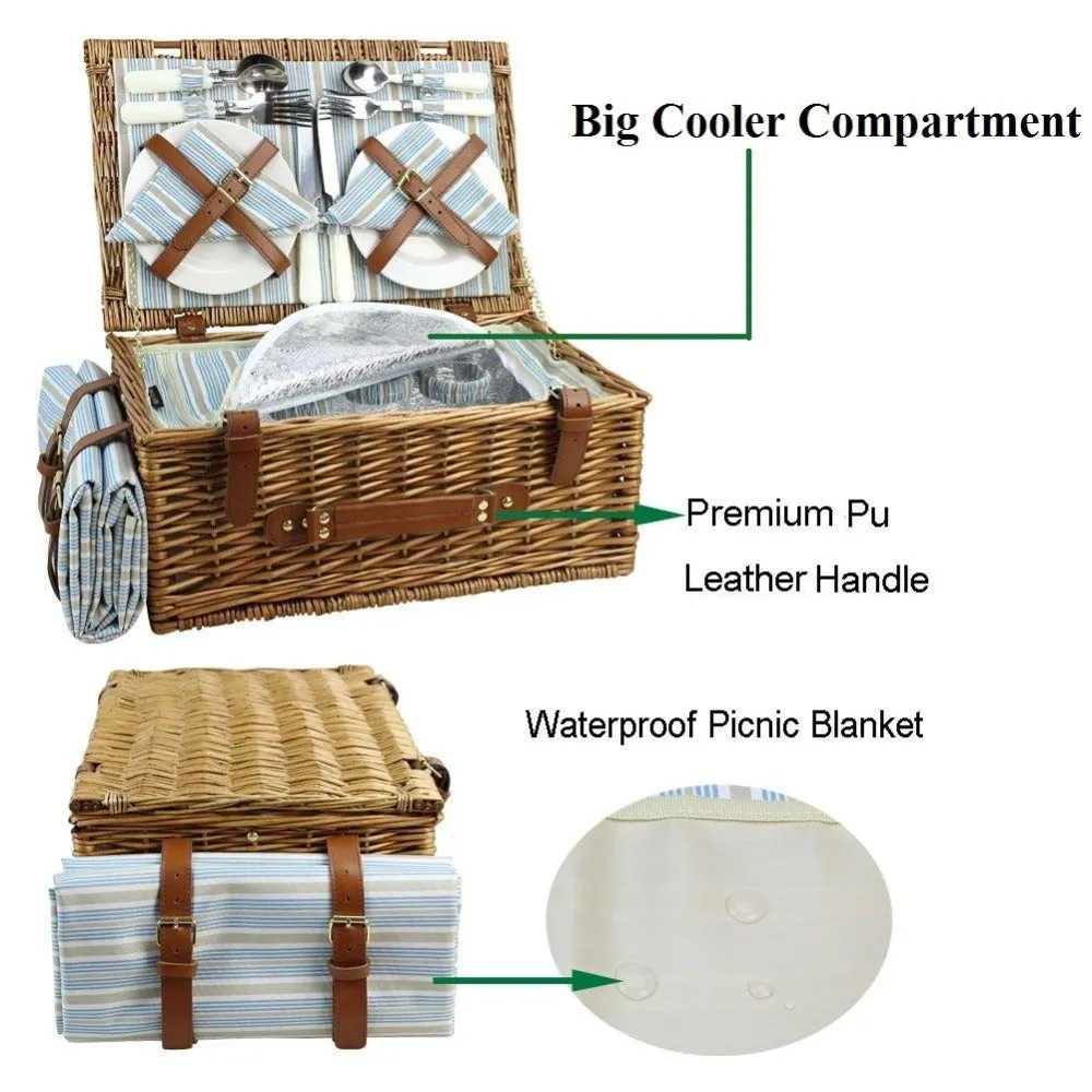 Wicker Picnic Basket Set for 4 Persons
