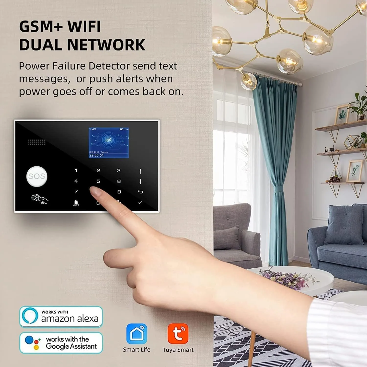 WiFi and 3/4G GSM Home Burglar Security Alarm System Auto Dial with Smart Life and Tuya App Alert, Works with Google Assistant and Alexa