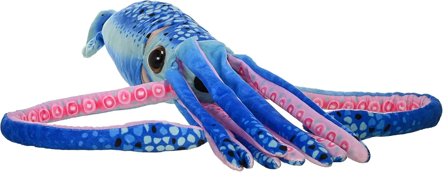 Wild Republic Wr Print Squid Plush, Stuffed Animal, Plush Toy, Gifts for Kids, Blue, 22"