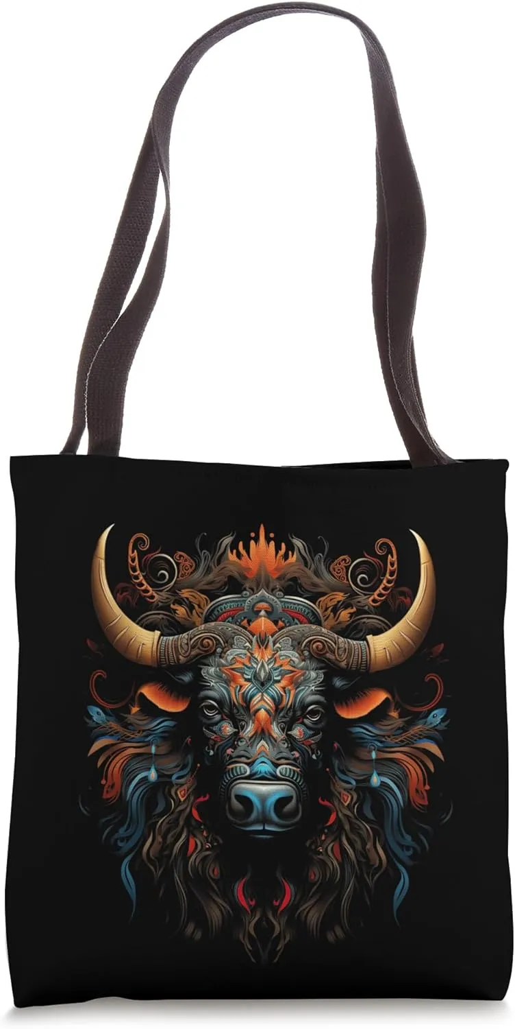 Wildebeest Animal Floral Graphic Design Tote Bag