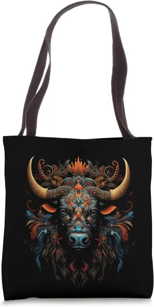 Wildebeest Animal Floral Graphic Design Tote Bag