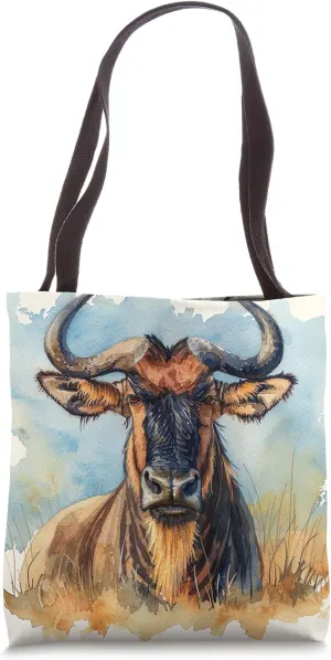 Wildebeest Sky Clouds Watercolor Graphic Tote Bag