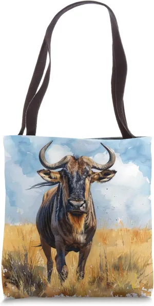 Wildebeest Sky Clouds Watercolor Graphic Tote Bag