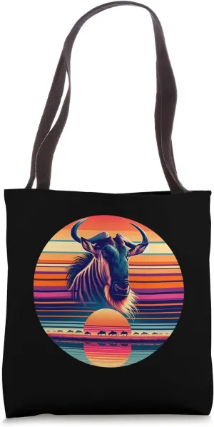 Wildebeest Sunset Retro Style Safari Vintage 70s Tote Bag