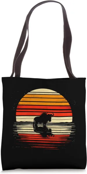 Wildebeest Sunset Retro Style Safari Vintage 70s Tote Bag