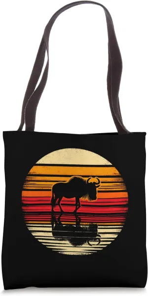 Wildebeest Sunset Retro Style Safari Vintage 70s Tote Bag