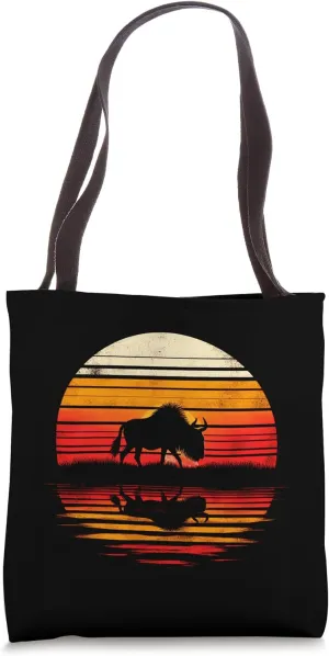 Wildebeest Sunset Retro Style Safari Vintage 70s Tote Bag