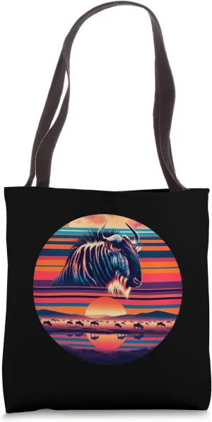 Wildebeest Sunset Retro Style Safari Vintage 70s Tote Bag