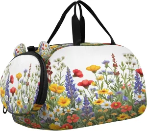 Wildflowers Youth Sports & Travel Duffle Bag with Shoe Compartment,Waterproof Gym Bag for Girls and Boys (Overnight Essentials Organizer)