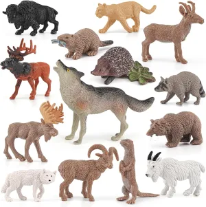 Wildlife Animal Model Playsets 14 PCS North American Animal Green Wolf Echidna Figures Figurine Family Party Favors Supplies Cake Toppers Set Toys for 5 6 7 8 Years Old Boys Girls Kids
