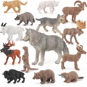 Wildlife Animal Model Playsets 14 PCS North American Animal Siberian Wolf Figures Figurine Family Party Favors Supplies Cake Toppers Set Toys for 5 6 7 8 Years Old Boys Girls Kids