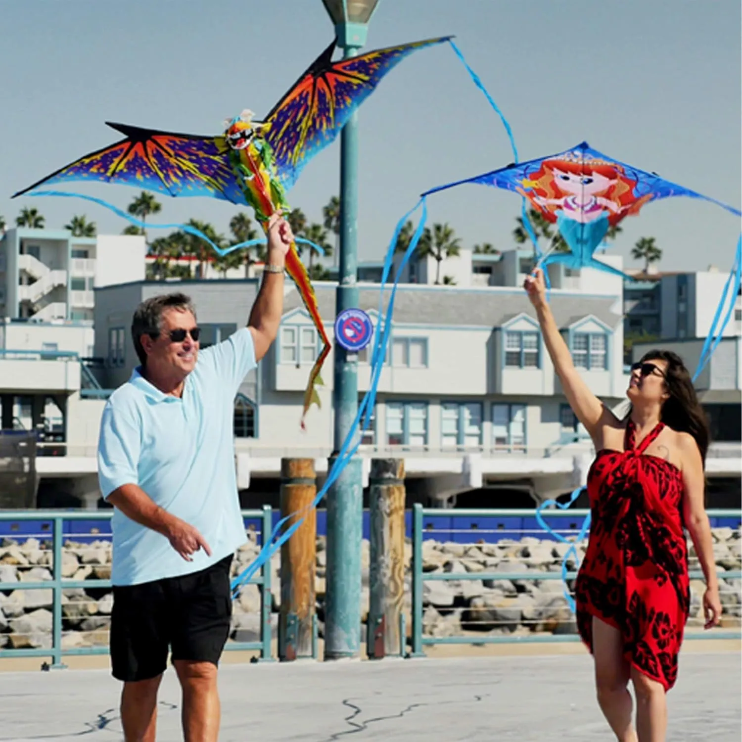 WindNSun Animal Shaped Kites - Rainforest & SkyZoo Land Animal Kites and Sealife Marine Animals w/SkyTails, Kite Handle, and Kite String