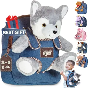 Wolf Backpack, Wolf Toys for Girls Boys, Wolf Stuffed Animal, Husky Toy for Kids