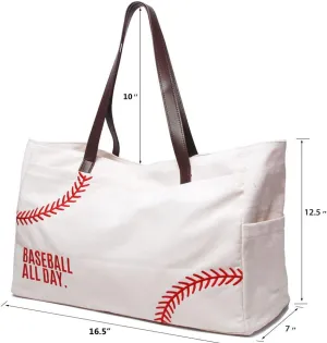 Woman Baseball Tote Handbag Large Oversize Casual Canvas Sports Mom Beach Travel Bag