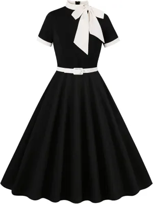 Women 1950s Vintage Floral Cocktail Swing Dress 50s Short Sleeve Audrey Hepburn Rockabilly Prom Dress A Line Tea Party Dress