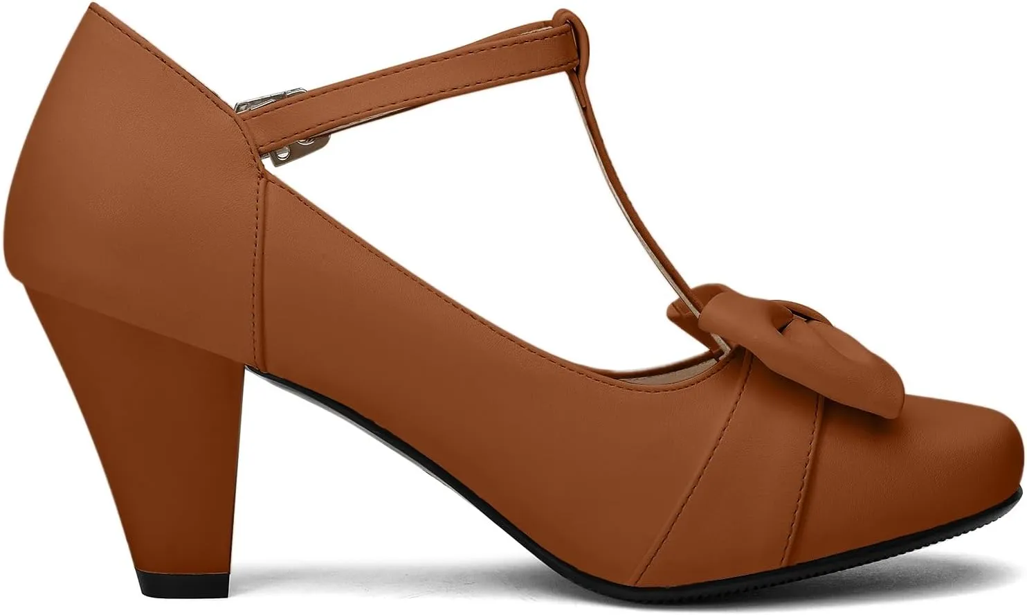 Women Bow Vintage Shoes Block Black High Heels Mary Janes Closed Toe T-Strap Pumps Comfort Rockabilly Shoes
