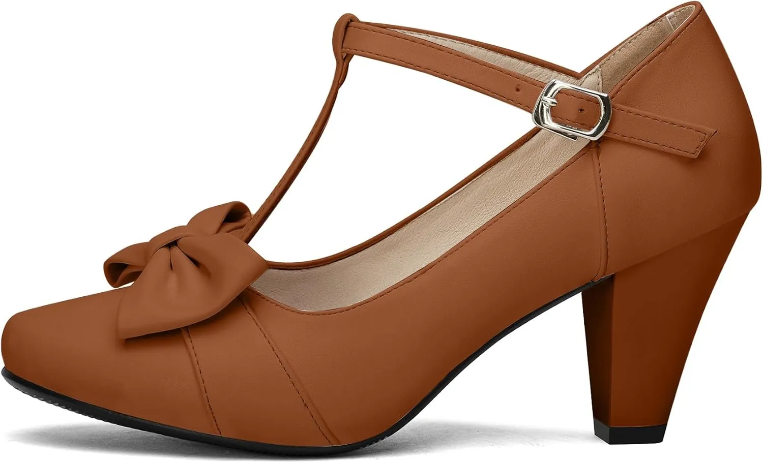 Women Bow Vintage Shoes Block Black High Heels Mary Janes Closed Toe T-Strap Pumps Comfort Rockabilly Shoes