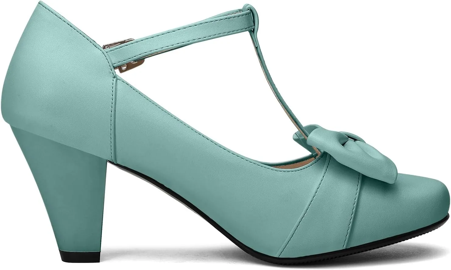 Women Bow Vintage Shoes Block Black High Heels Mary Janes Closed Toe T-Strap Pumps Comfort Rockabilly Shoes