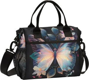 Women Cooler Bags Lunch Bag Reusable Insulated Lunch Bags Butterfly Translucent 1 Crossbody with Shoulder Strap Adults S
