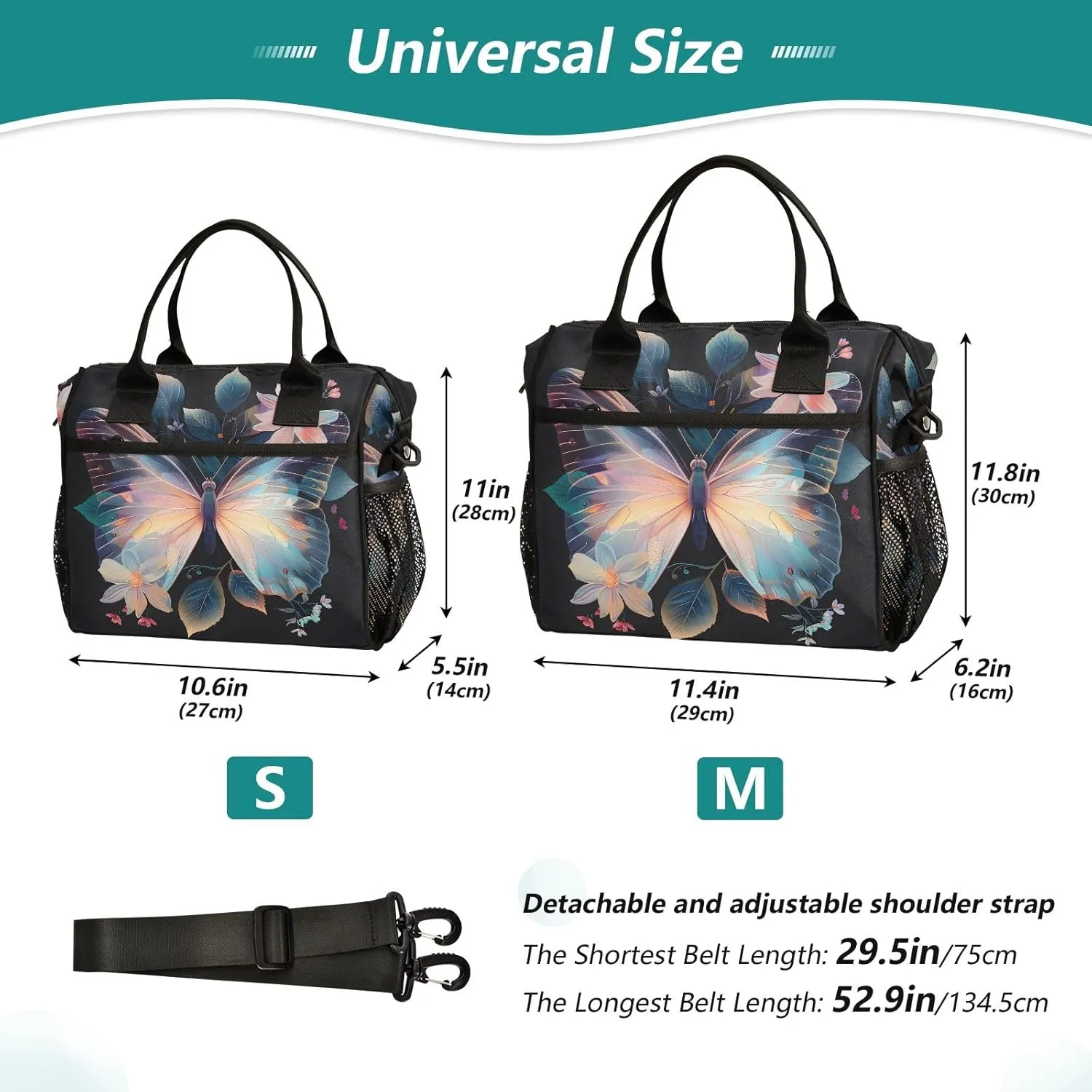 Women Cooler Bags Lunch Bag Reusable Insulated Lunch Bags Butterfly Translucent 1 Crossbody with Shoulder Strap Adults S
