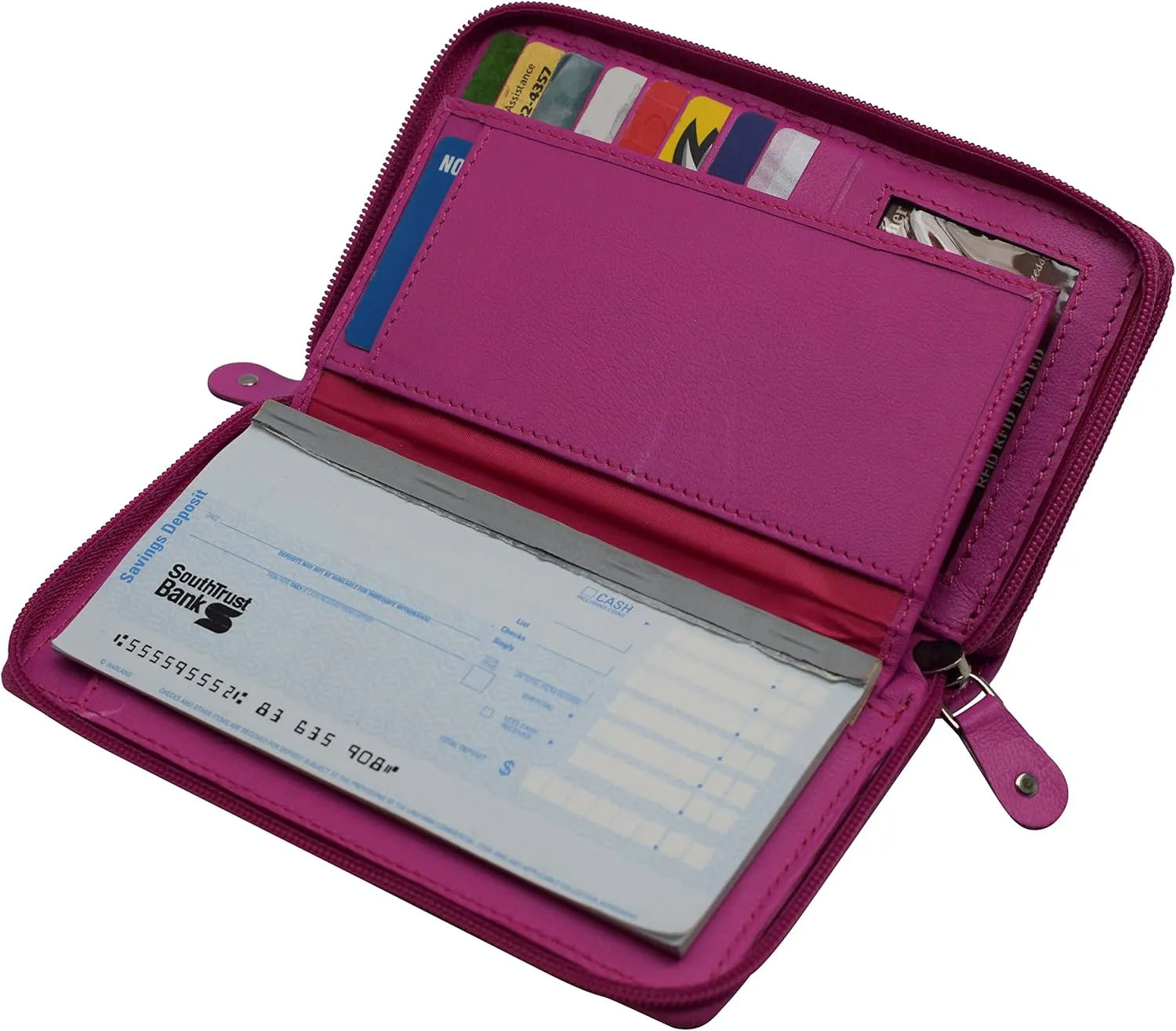 Women RFID Blocking Wallet Leather Zip Around Phone Clutch Large Travel Purse (Hot Pink)