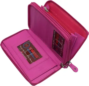 Women RFID Blocking Wallet Leather Zip Around Phone Clutch Large Travel Purse (Hot Pink)