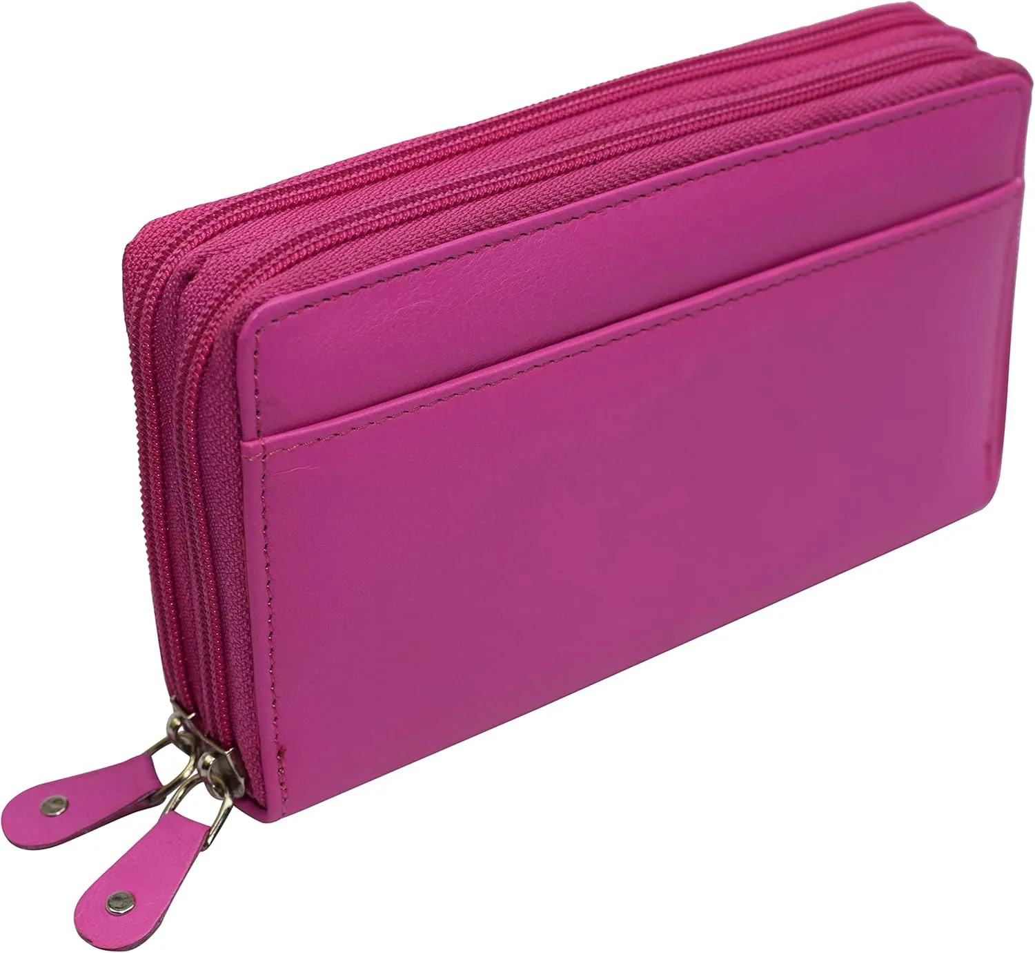 Women RFID Blocking Wallet Leather Zip Around Phone Clutch Large Travel Purse (Hot Pink)