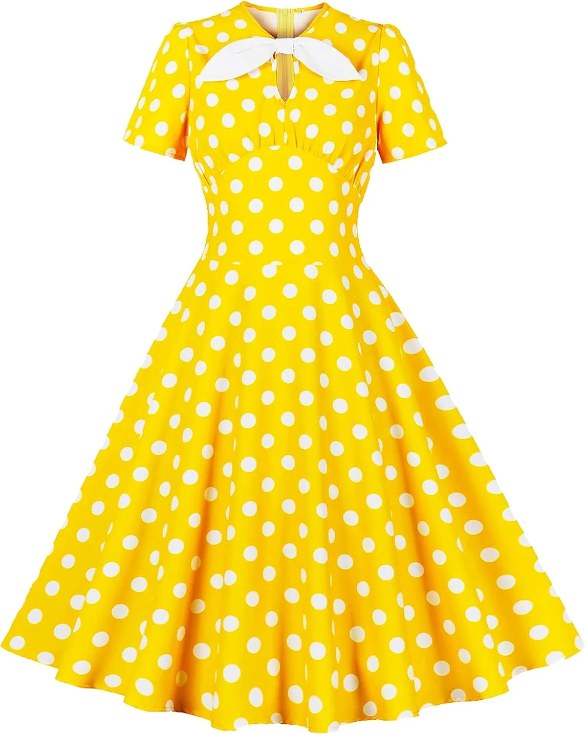 Women Short Sleeve 1950s Retro Vintage Cocktail Party Swing Dress Keyhole 50s Polka Dot Dress for Women Rockabilly Prom Dress