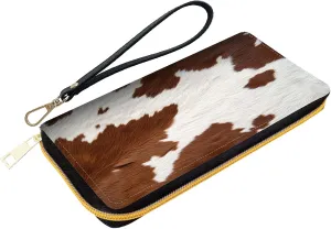 Women Wallet,RFID Blocking Leather Clutch,Large Capacity Zip Around Purse with Multiple Card Slots & Cash Compartments - Cow Hide Animal Print