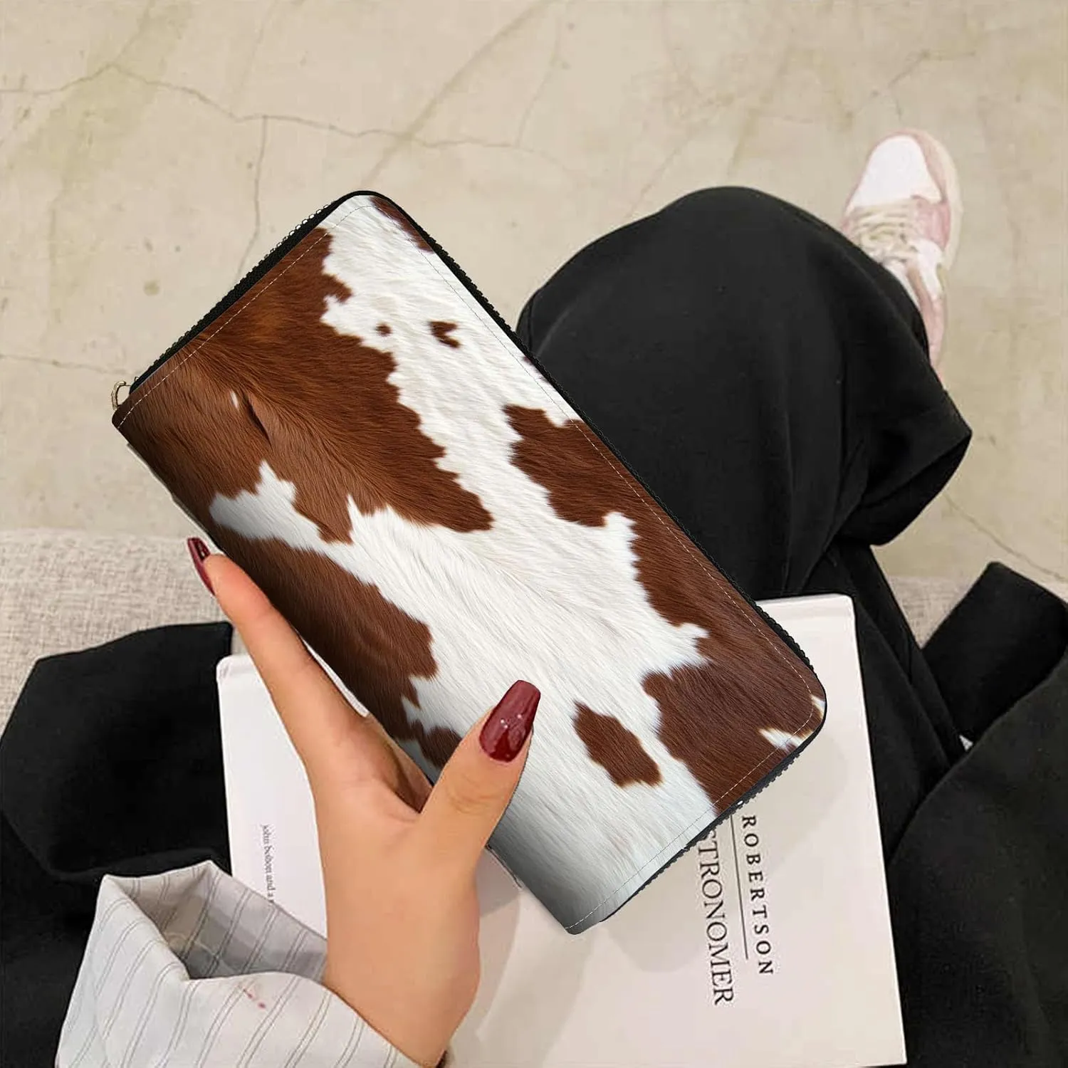 Women Wallet,RFID Blocking Leather Clutch,Large Capacity Zip Around Purse with Multiple Card Slots & Cash Compartments - Cow Hide Animal Print
