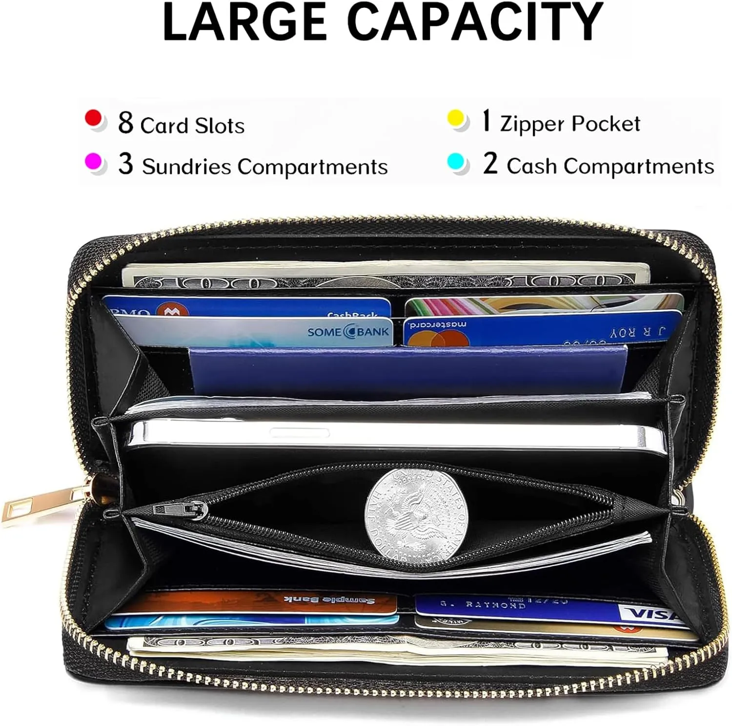 Women Wallet,RFID Blocking Leather Clutch,Large Capacity Zip Around Purse with Multiple Card Slots & Cash Compartments - Cow Hide Animal Print