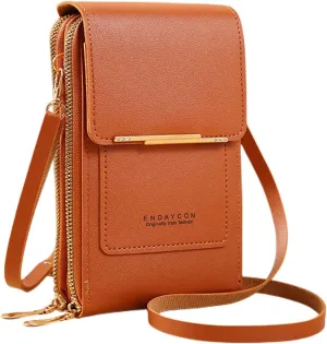 Women's Anti-theft Leather Crossbody RFID Blocking Bag,Mini Touch Screen One Shoulder Mobile Phone Purse