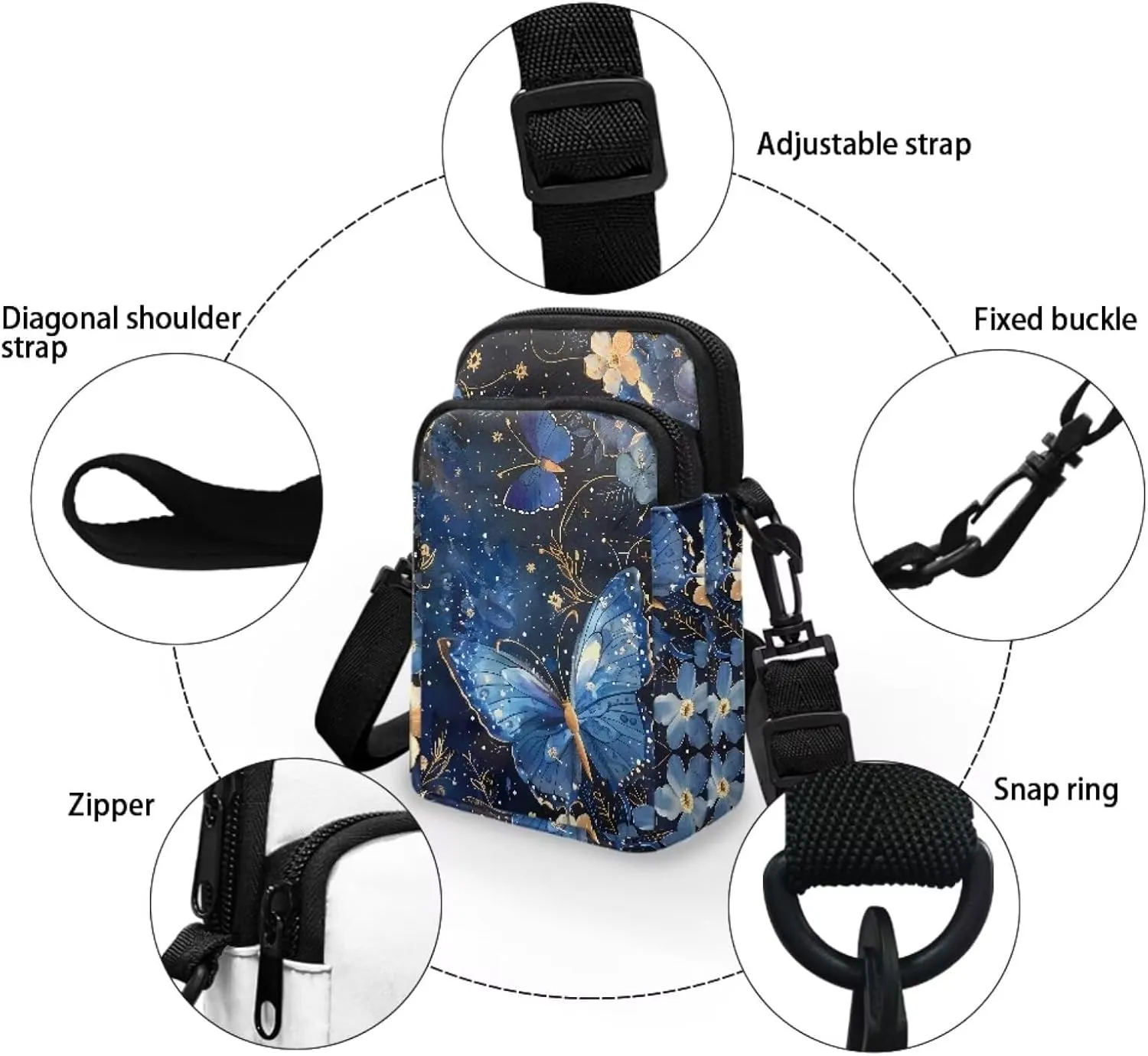 Women's Casual One Shoulder Handbag with Adjustable Strap Double Layered Zipper Snap Ring Fashion Bag