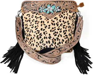 Women’s Cowhide Hairon Leather Crossbody Shoulder Bag with Strap Messenger Style Western Fringe Leather Sling Bag
