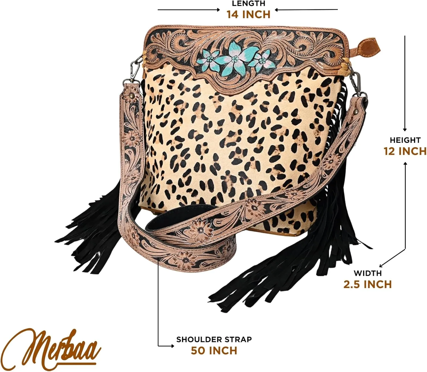 Women’s Cowhide Hairon Leather Crossbody Shoulder Bag with Strap Messenger Style Western Fringe Leather Sling Bag