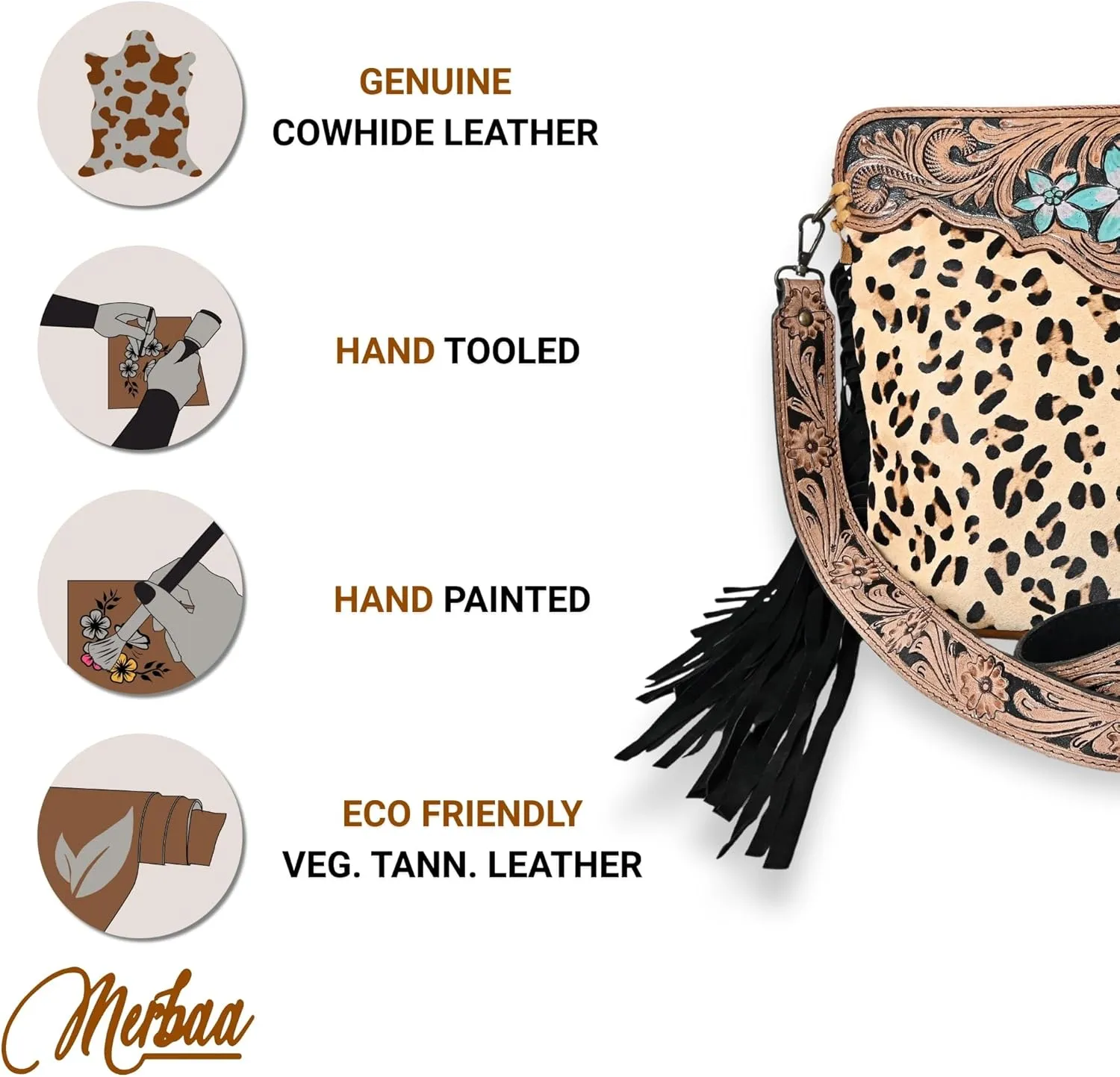 Women’s Cowhide Hairon Leather Crossbody Shoulder Bag with Strap Messenger Style Western Fringe Leather Sling Bag