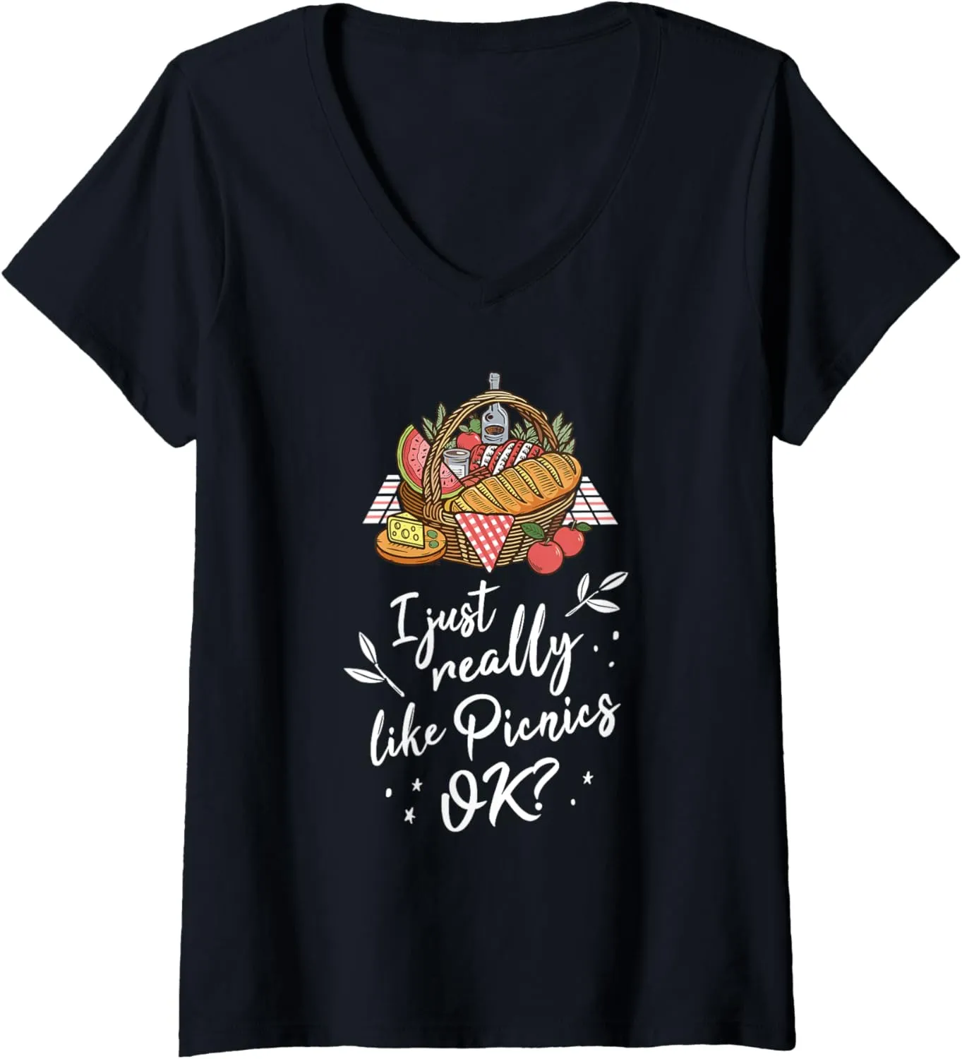Womens I Just Really Like Picnics Family Lake Trip Summer Camping V-Neck T-Shirt