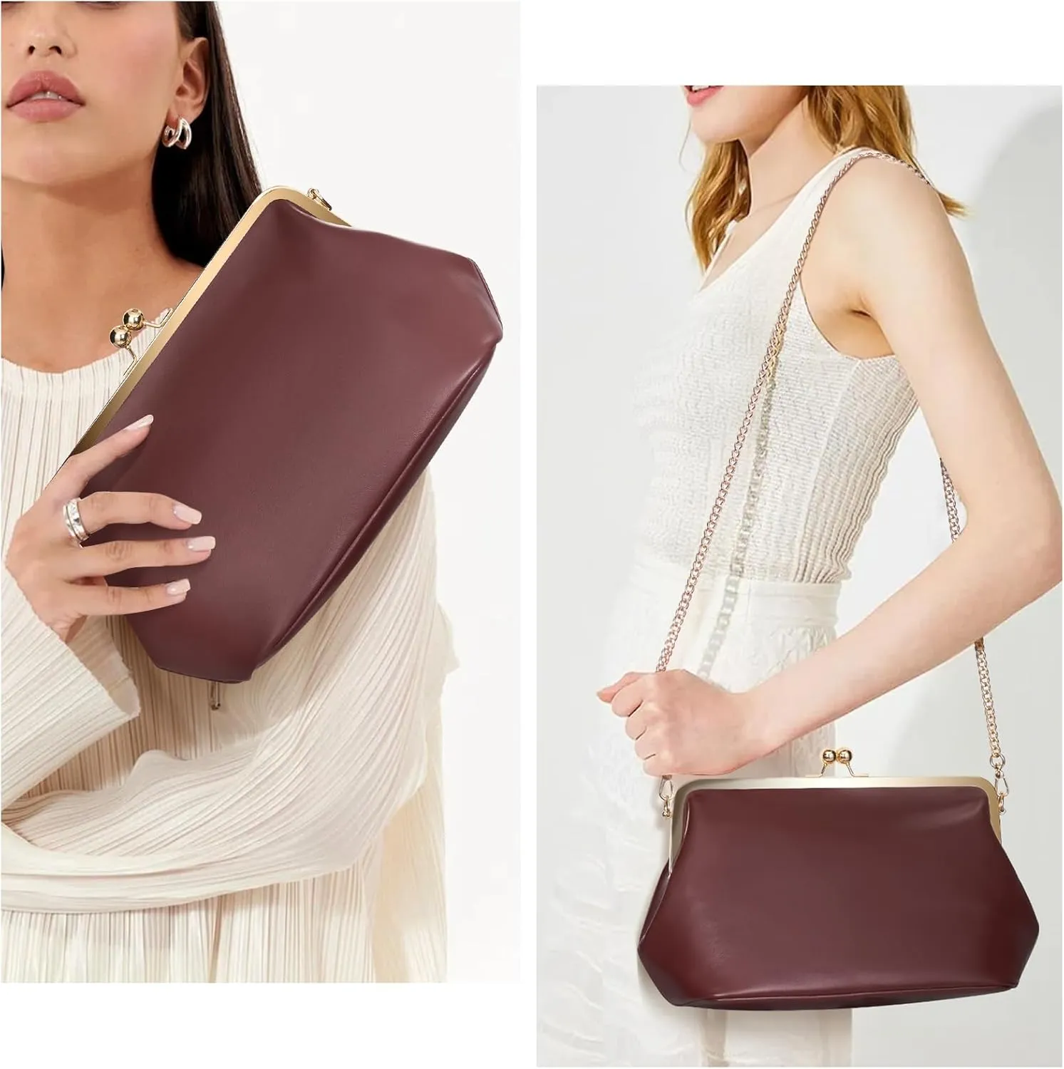 Women's Kiss Lock Crossbody Bag PU Medium Handbags Kiss Clasp Crossbody Shoulder Bags Tote Purse Messenger Handbag