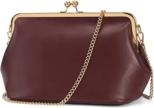 Women's Kiss Lock Crossbody Bag PU Medium Handbags Kiss Clasp Crossbody Shoulder Bags Tote Purse Messenger Handbag