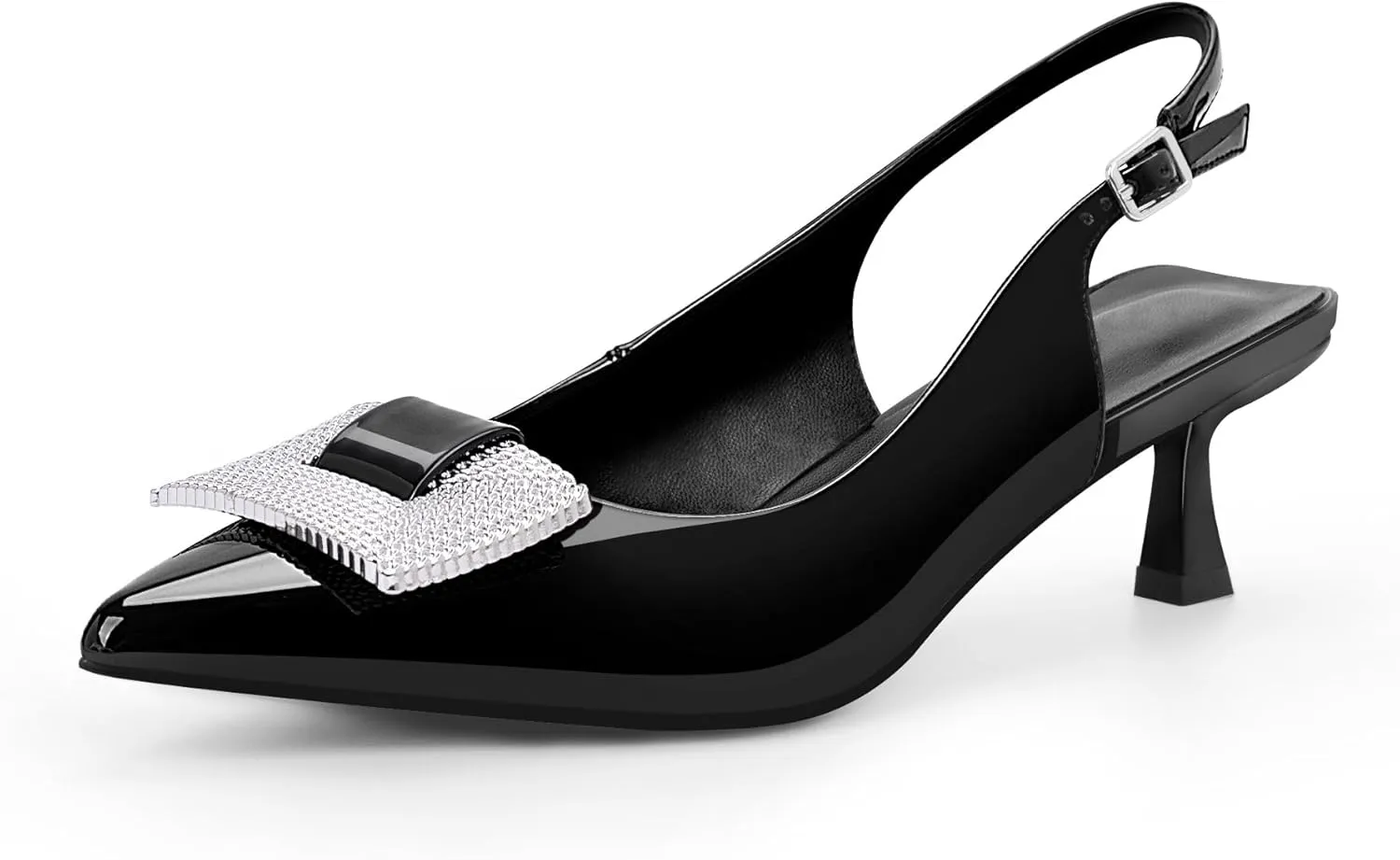 Women's Kitten Heel Slingback Closed Pointed Toe Pumps Patent Leather Party Dress Shoes