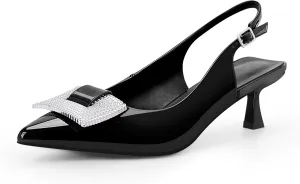 Women's Kitten Heel Slingback Closed Pointed Toe Pumps Patent Leather Party Dress Shoes