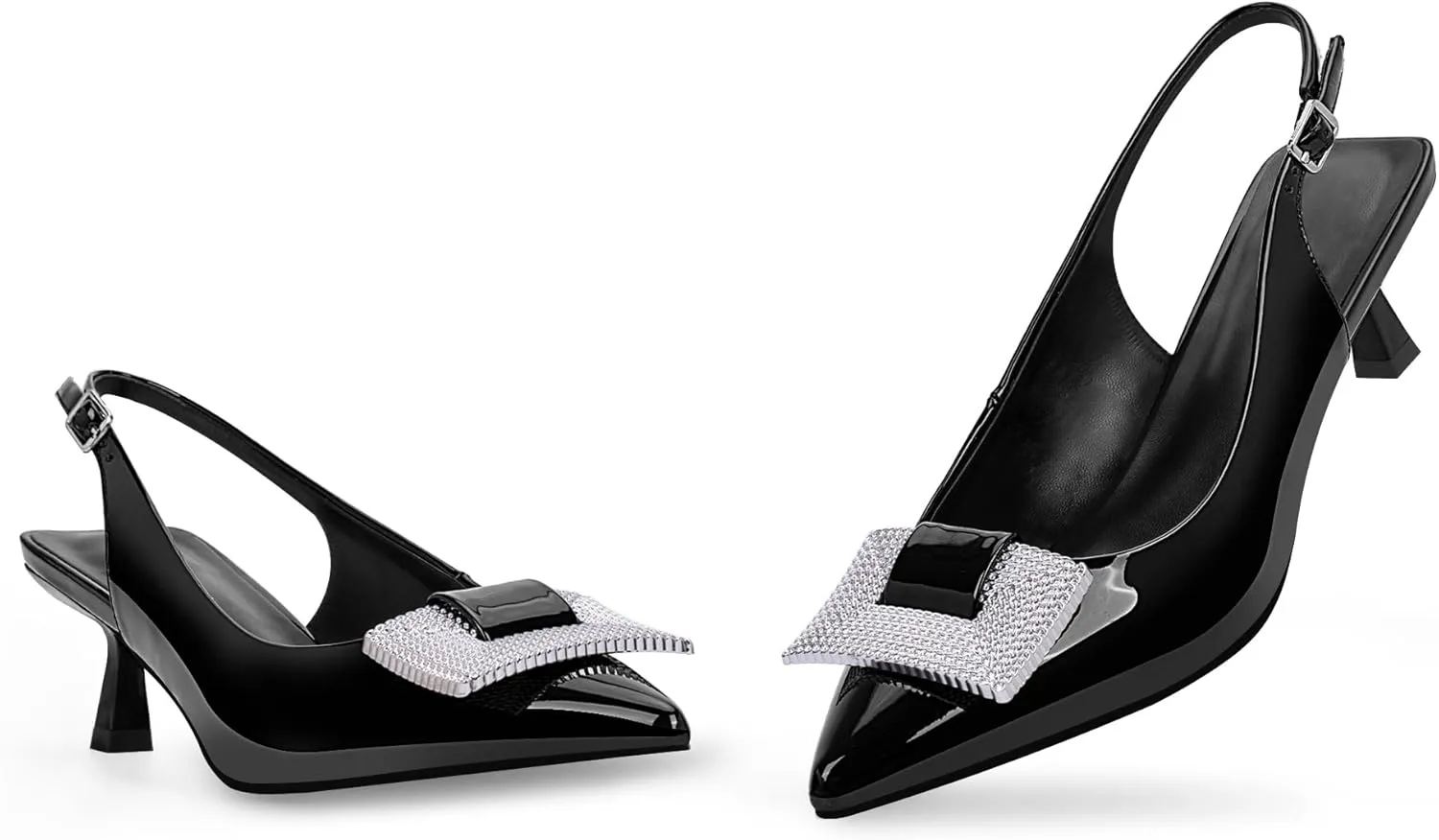 Women's Kitten Heel Slingback Closed Pointed Toe Pumps Patent Leather Party Dress Shoes