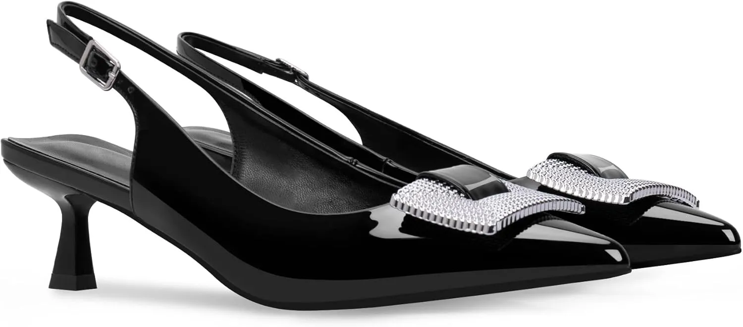 Women's Kitten Heel Slingback Closed Pointed Toe Pumps Patent Leather Party Dress Shoes