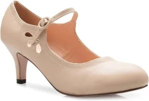 Women's Kitten Low Heels Round Toe Mary Jane Pumps - Adorable Vintage Retro Shoes- Unique Side Cut Out Design